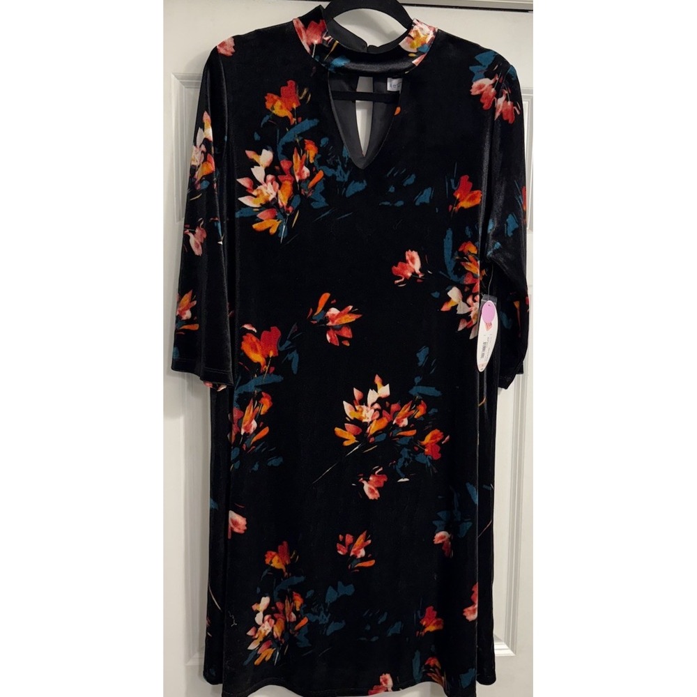 Black Velvet Shift Dress Floral NWT Witchy Size 0X Womens 90s Y2K Goth